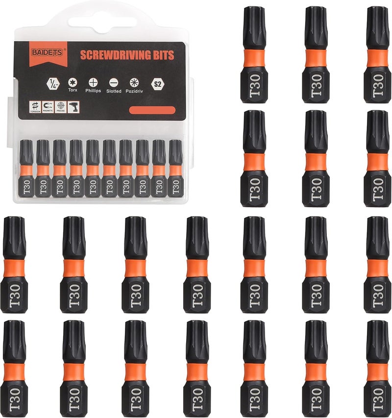 BAIDETS Pro T30 Bit Assortment - Screwdriver Bits Set 20Pcs, 25mm Length, Torx Screwdriver Bit, 1/4 Inch Hex Shank, with Storage Box - Image 1